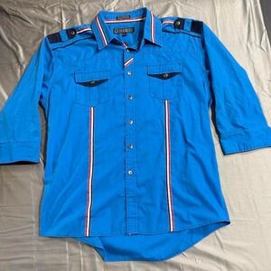 Men's size XL metal buttons Lamasini blue button up shirt -red and white stripes